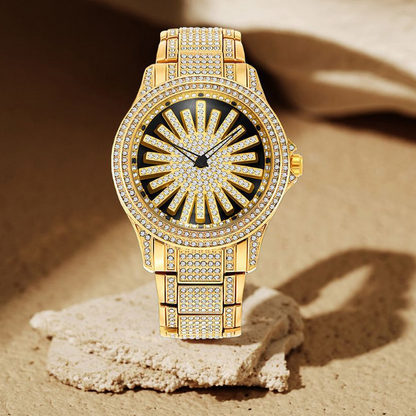 ⌚ LIMITED-TIME 50% OFF! ✨ Men's Iced-Out Watch – Rotating Dial, 45mm, Gold/Silver ⭐