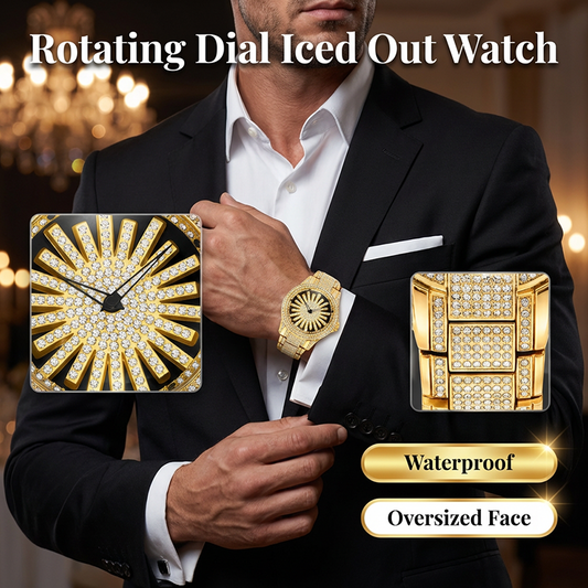 ⌚ LIMITED-TIME 50% OFF! ✨ Men's Iced-Out Watch – Rotating Dial, 45mm, Gold/Silver ⭐