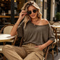 👚 FLASH SALE: 50% OFF! ☀️ Women's Off-Shoulder T-Shirt – Asymmetrical Neckline, Relaxed Fit & Breathable 🌸