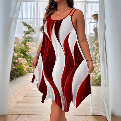🌟 LIMITED-TIME 50% OFF! 👗 Women's Flowy Double-Strap Midi Dress – Bold Print & Asymmetric Hem 💃