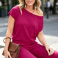 👖 LIMITED-TIME 50% OFF! ✨ Women's Off Shoulder Jumpsuit – Adjustable Waist, Soft Cotton, Tapered Cuffs, Solid Color 🍃