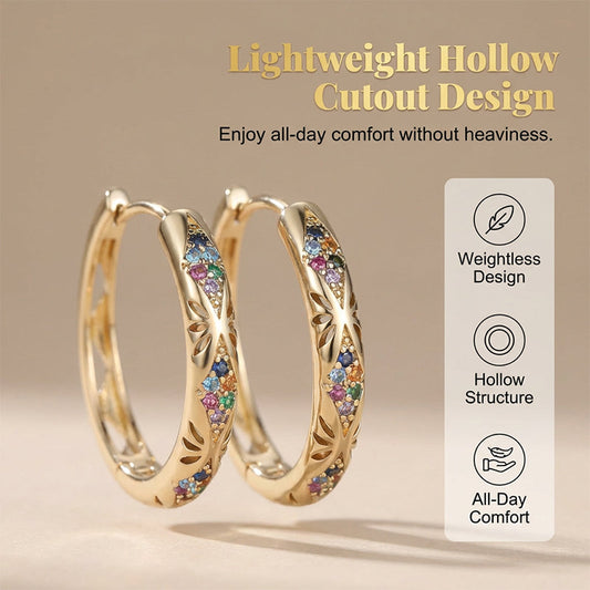 ✨ LIMITED-TIME 50% OFF! 💍 Sparkling Zircon Hollow Hoop Earrings – Multi-Color, Lightweight, Gold-Plated ✨