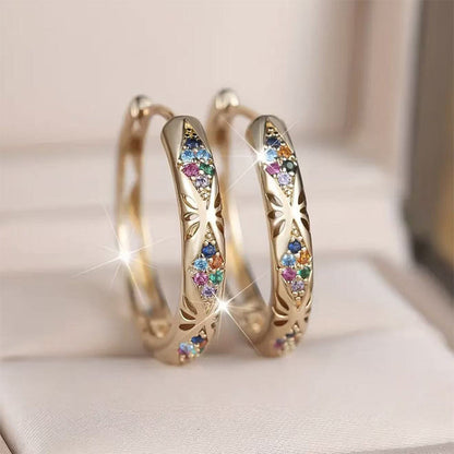 ✨ LIMITED-TIME 50% OFF! 💍 Sparkling Zircon Hollow Hoop Earrings – Multi-Color, Lightweight, Gold-Plated ✨