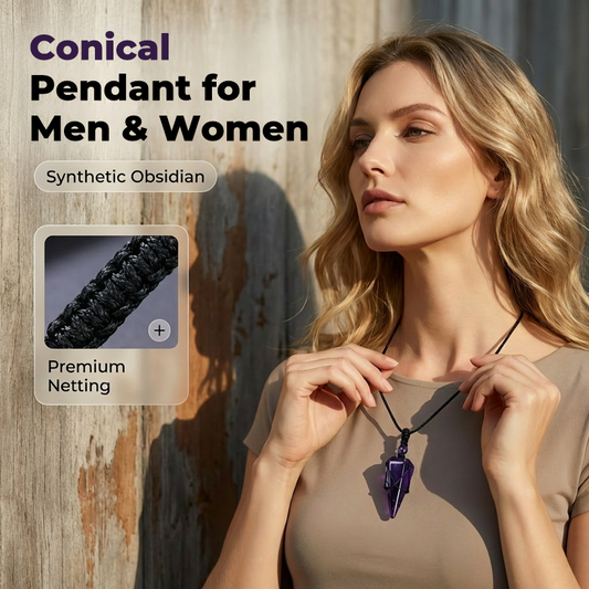 ✨ FLASH SALE: 50% OFF! 🖤 Conical Synthetic Obsidian Pendant – Unisex, Adjustable Cord, Woven Net & Minimalist 🎁
