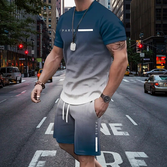 👕 LIMITED-TIME 50% OFF! ✨ Men's Gradient 2-Piece Set – T-Shirt & Shorts, Breathable, Relaxed Fit 🩳