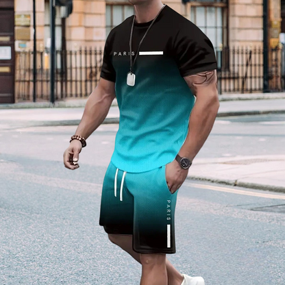 👕 LIMITED-TIME 50% OFF! ✨ Men's Gradient 2-Piece Set – T-Shirt & Shorts, Breathable, Relaxed Fit 🩳