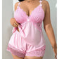 👗 LIMITED-TIME 50% OFF! ✨ Women's Lace Trim Camisole & Shorts Pajama Set – Satin-Like, Adjustable Straps 💤