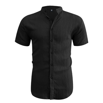 👔 LIMITED-TIME 50% OFF! 🍂 Men's Summer Stand Collar Short Sleeve Shirt – Breathable, Textured, Relaxed Fit 🏖️