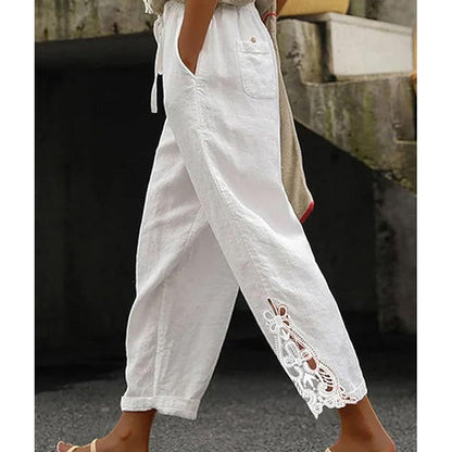 👖 LIMITED-TIME 50% OFF! 🎀 Women's Lace Trim Drawstring Pants – Cropped Fit, Cotton Blend, Functional Pockets 🌸