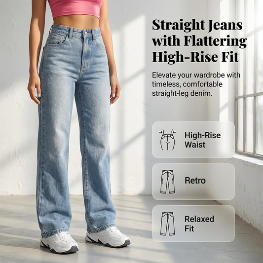 👖 LIMITED-TIME 50% OFF! 💃 Women's High-Waisted Straight Leg Jeans – Retro Denim, No Waist Gap, Lifting Pockets ✨