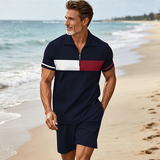 👕 LIMITED-TIME 50% OFF! ✨ Men's Casual Zipper Shirt & Shorts Set – Breathable Polyester, Relaxed Fit & Coordinated Style 🩳