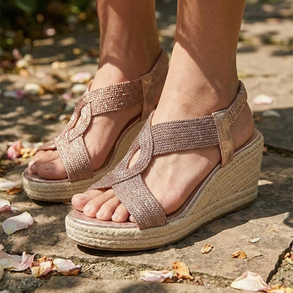 👡 LIMITED-TIME 50% OFF! 🧵 Women's Bohemian Woven Wedge Sandals – T-Strap, Jute Heel, Elastic Slingback 🌿