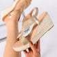 👡 LIMITED-TIME 50% OFF! 🧵 Women's Bohemian Woven Wedge Sandals – T-Strap, Jute Heel, Elastic Slingback 🌿