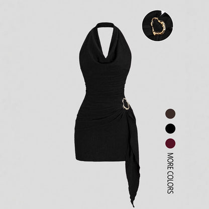 💃 LIMITED-TIME 50% OFF! 👗 Sleeveless Bodycon Dress with Side Drape – Halter, Ruched, Asymmetrical Hem ✨