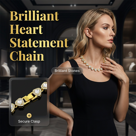 💎 LIMITED TIME 50% OFF! ✨ Sparkling Heart Statement Chain Necklace – Rhinestone, Gold/Silver, Adjustable 🔗