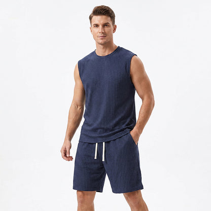 💪 LIMITED-TIME 50% OFF! 💥 Men's Casual Sportswear Tank Top & Shorts Set – Waffle Knit, Deep Pockets, Relaxed ✨