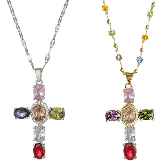 ✨ LIMITED-TIME 50% OFF! ✝️ Colorful Rhinestone Cross Necklace – Dazzling, Adjustable, Lightweight 💎