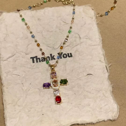 ✨ LIMITED-TIME 50% OFF! ✝️ Colorful Rhinestone Cross Necklace – Dazzling, Adjustable, Lightweight 💎