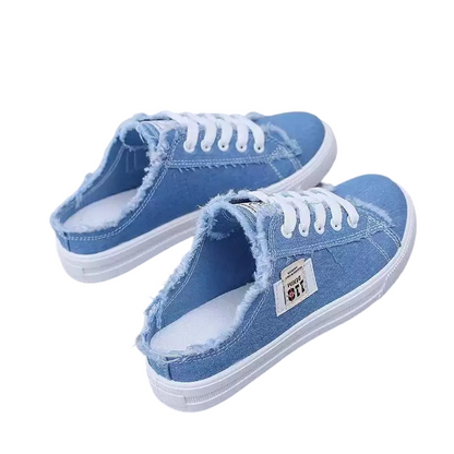 👟 LIMITED-TIME 50% OFF! 👖 Women's Denim Mule Sneakers – Frayed Edges, Slip-On, Flat Sole 💫