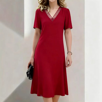 ❤️ LIMITED-TIME 50% OFF! 👗 Women's Elegant V-Neck Mesh Dress – Loose A-Line, Sheer Panel, Lightweight 🌺