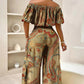 🌸 LIMITED-TIME 50% OFF! 👗 Printed Off-Shoulder 2-Piece Set – Puff Sleeve Top & High-Waist Pants 🌺