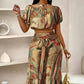🌸 LIMITED-TIME 50% OFF! 👗 Printed Off-Shoulder 2-Piece Set – Puff Sleeve Top & High-Waist Pants 🌺