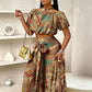 🌸 LIMITED-TIME 50% OFF! 👗 Printed Off-Shoulder 2-Piece Set – Puff Sleeve Top & High-Waist Pants 🌺