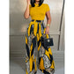 💃 LIMITED-TIME 50% OFF! 👖 Women's Top & Wide-Leg Pants 2-Piece Set – High Waist, Vibrant Print, Mock Neck 🍂