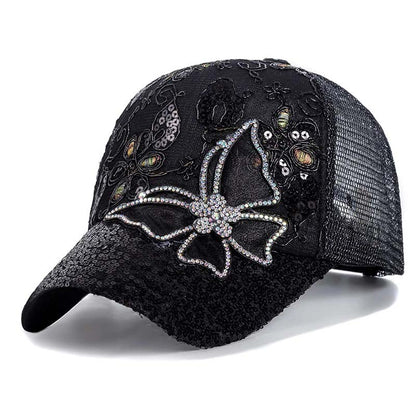 🧢 LIMITED-TIME 50% OFF! 🦋 Rhinestone Butterfly Sequin Baseball Cap – Sparkling, Adjustable, Mesh Back ✨