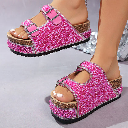 🚀 LIMITED-TIME 50% OFF! 👡 Double Buckle Strap Cork Slide Sandals – Sparkling, Comfy & Effortlessly Chic ✨