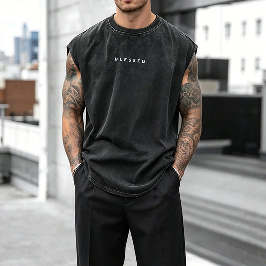 🏋️‍♂️ LIMITED-TIME 50% OFF! 🎽 Vintage Wash Loose Fit Gym Muscle Tee – Sleeveless, Breathable, Acid-Washed 🏁