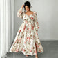 🌺 LIMITED-TIME 50% OFF! 👗 Floral Square Neck Maxi Dress – Long Puff Sleeves, High Waist, Vintage Print 🦋