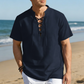 👕 LIMITED-TIME 50% OFF! ✨ Men's Casual Lace-Up Short Sleeve Shirt – Breathable, Adjustable Neckline, Vacation Ready 🌊