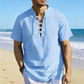 👕 LIMITED-TIME 50% OFF! ✨ Men's Casual Lace-Up Short Sleeve Shirt – Breathable, Adjustable Neckline, Vacation Ready 🌊