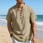 👕 LIMITED-TIME 50% OFF! ✨ Men's Casual Lace-Up Short Sleeve Shirt – Breathable, Adjustable Neckline, Vacation Ready 🌊