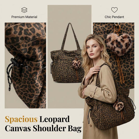 👜 LIMITED-TIME 50% OFF! 🐆 Leopard Print Canvas Shoulder Bag – Durable, Adjustable Drawstring, Spacious 🍂