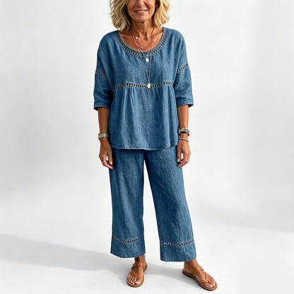 👕 LIMITED-TIME 50% OFF! ✨ Women's 2-Piece Set – Eyelet Details, Casual, Comfortable, Versatile 🌸