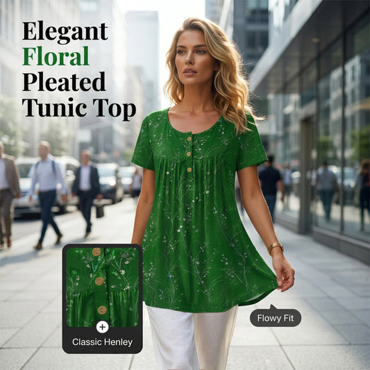 👕 LIMITED-TIME 50% OFF! ✨ Women's Tunic Top – Floral Print, Pleated, Loose Fit, Casual ✨