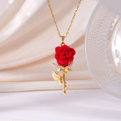 🌹 LIMITED-TIME 50% OFF! ✨ Elegant Red Rose Pendant Necklace – Velvet Bloom, Crystal Accents, Gold-Tone ✨