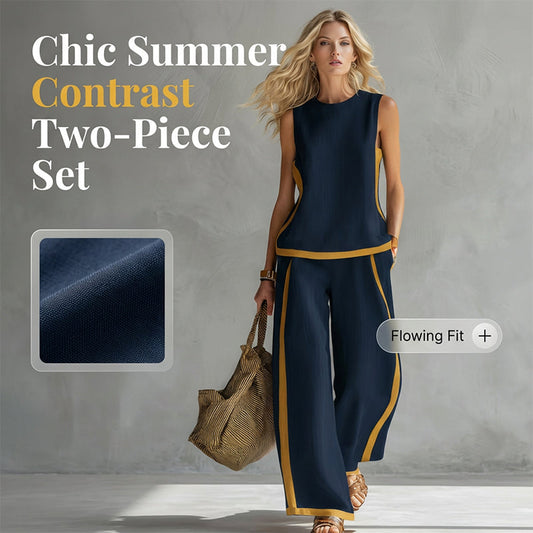 👚 LIMITED-TIME 50% OFF! ✨ Sleeveless Top & Wide-Leg Pants Set – Colorblock, Flowy, Chic 🌴