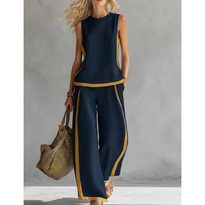 👚 LIMITED-TIME 50% OFF! ✨ Sleeveless Top & Wide-Leg Pants Set – Colorblock, Flowy, Chic 🌴