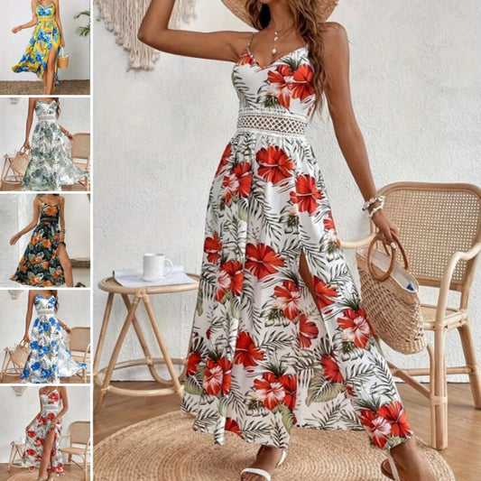 👗 LIMITED-TIME 50% OFF! 🌸 Women’s Floral Print High Slit Spaghetti Strap Dress – Flowy, Elegant, Perfect f