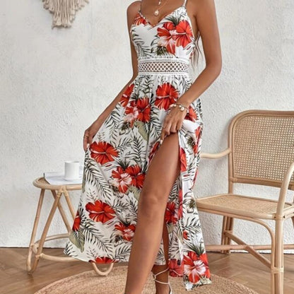 👗 LIMITED-TIME 50% OFF! 🌸 Women’s Floral Print High Slit Spaghetti Strap Dress – Flowy, Elegant, Perfect f