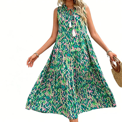 🚀 LIMITED-TIME 50% OFF! 💃 Abstract Print Tiered Midi Dress – Flowy, Chic & Made for Summer ✨