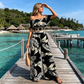 👒 LIMITED-TIME 50% OFF! 🌿 Women's Tropical Leaf Print 2-Piece Set – Off-Shoulder Top & Wide-Leg Pants ✨