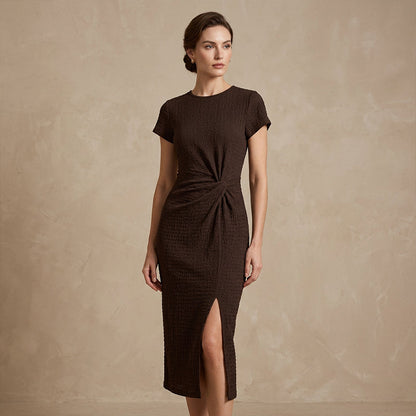 👗 LIMITED-TIME 42% OFF! ⏳ Elegant Twist-Front Slit Dress – Waist-Cinching, Bodycon, Chic ✨