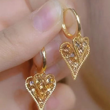 💎 LIMITED-TIME 50% OFF! ✨ Sparkling Heart Hoop Earrings – Double Layer, Coffee Crystals, Gold, Lightweight ❤️