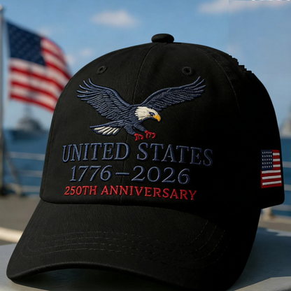 🧢 LIMITED-TIME 50% OFF! 🦅 Vintage Washed Cotton 250th Anniversary Cap – 3D Embroidery, Patriotic, Premium ✨
