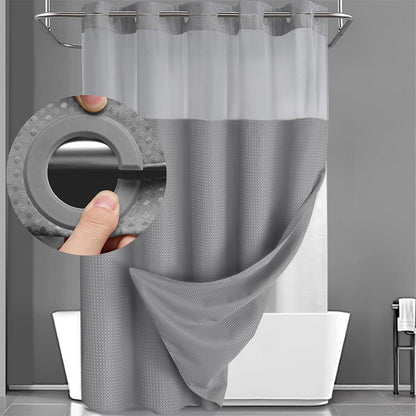 🚿 LIMITED-TIME 50% OFF! ✨ Waffle Pattern Shower Curtain – Double Waterproof, Clear Top Window, Snap Buttons, Classic Design ☀️