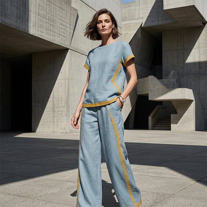 👚 LIMITED-TIME 50% OFF! 🍃 Women's Casual 2-Piece Set – Top & Shorts/Pants, Contrast Trim, Soft Fabric ✨